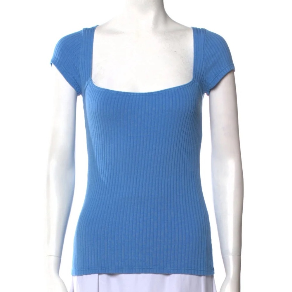 Reformation Bardot Ribbed Knit Tee in Blue — Size XS